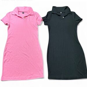 SHEIN Pink and Black Polo Dresses S-4-36  (Bundle)